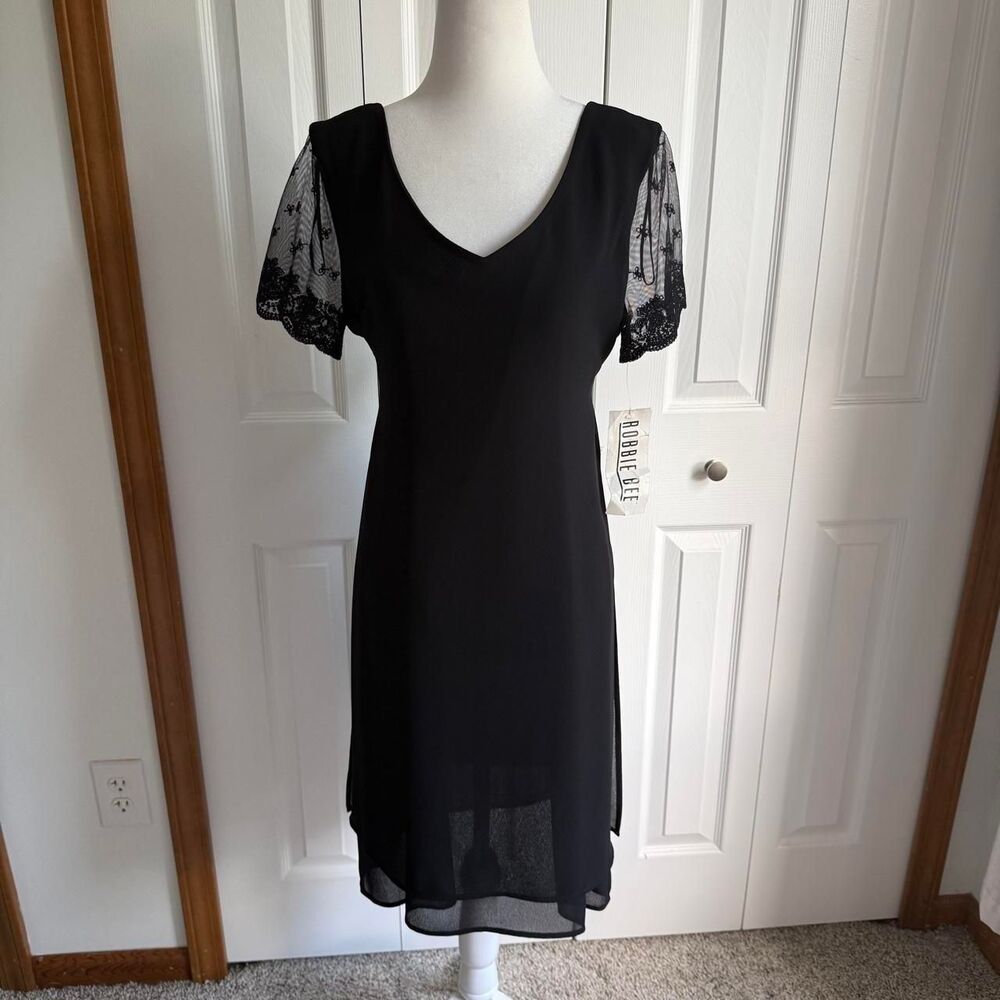 Vintage Y2K black dress w/lace sleeves size 8 new w/tags deadstock